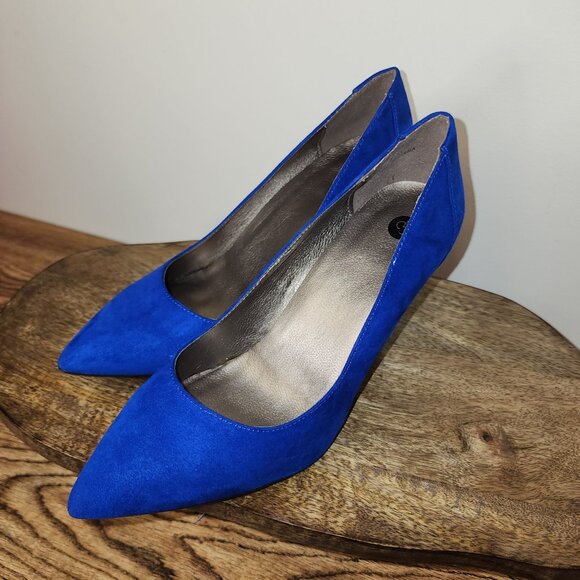 NWOB Blue Faux Suede Stiletto Heels Size 8/8.5 - Picture 2 of 10